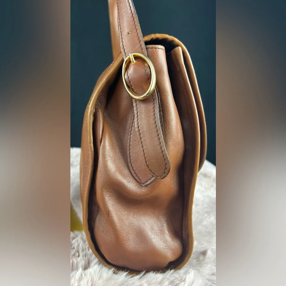 Lanvin Brown Leather Shoulder Bag Jeanne & Marguerite Mother & Child Logo Vtg._4